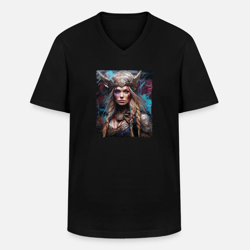 Wikinger Schildmaid Design Valhalla - Männer-T-Shirt mit V-Ausschnitt - Schwarz