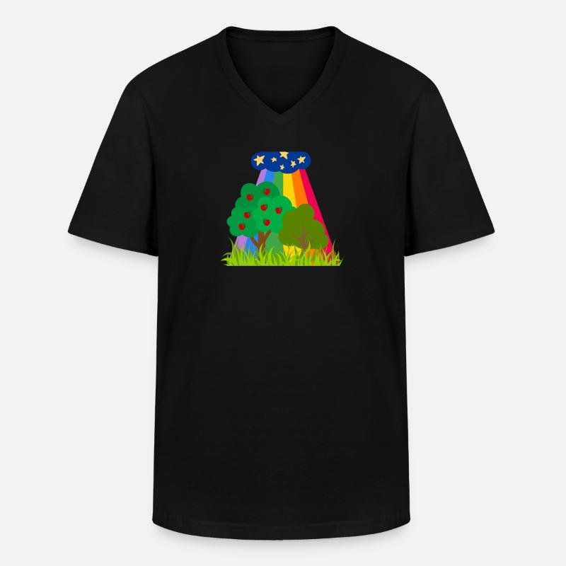 Clouds and Rainbow Trees - Männer-T-Shirt mit V-Ausschnitt - Schwarz