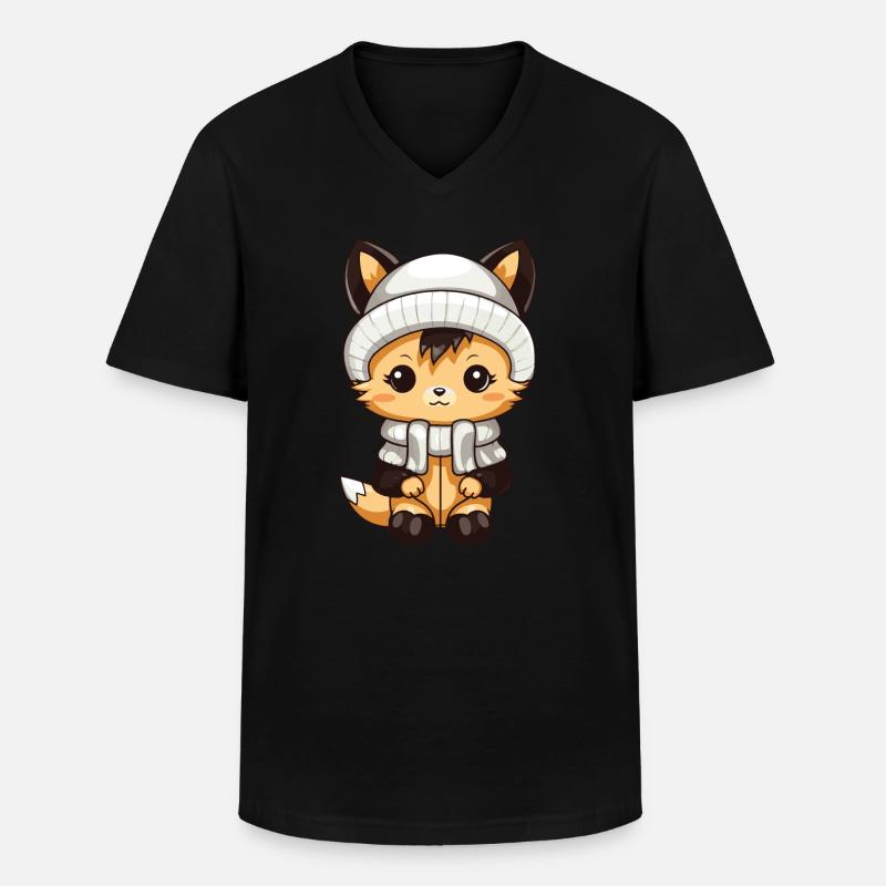 Fox Winter Comic - Men's V-Neck T-Shirt - black