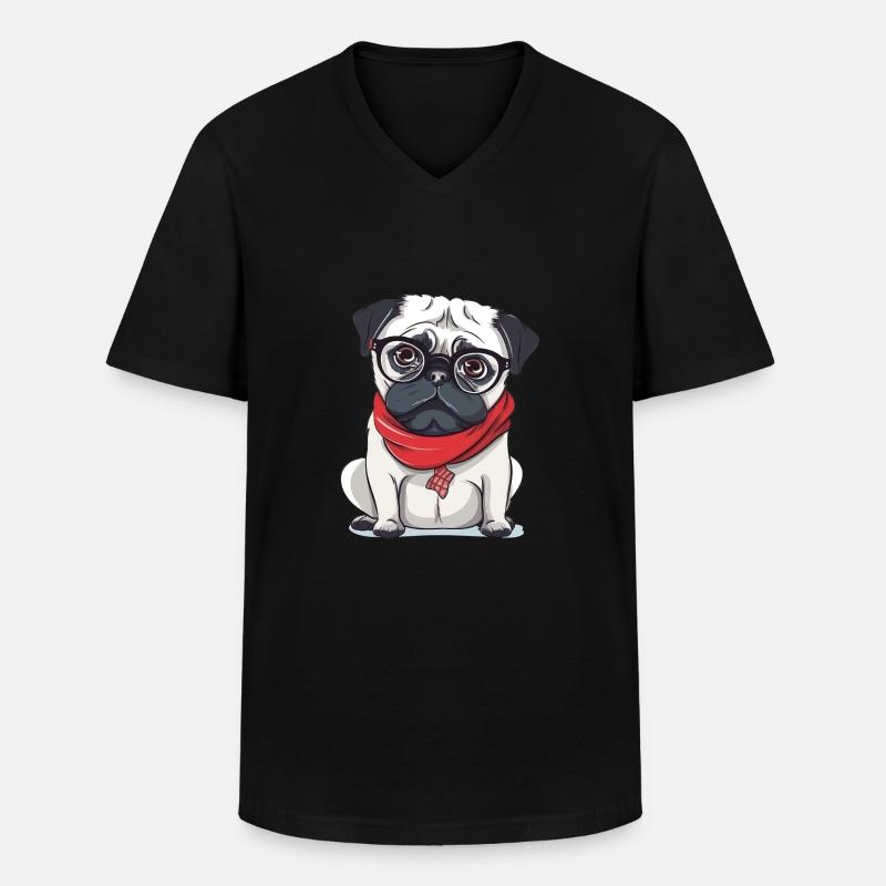 Mops - Männer-T-Shirt mit V-Ausschnitt - Schwarz