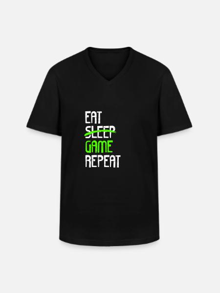 EAT SLEEP GAME REPEAT - Men's V-Neck T-Shirt - black