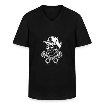 skull piston white - Men's V-Neck T-Shirt - black - Front - AI Model Male 178 dark (178cm)