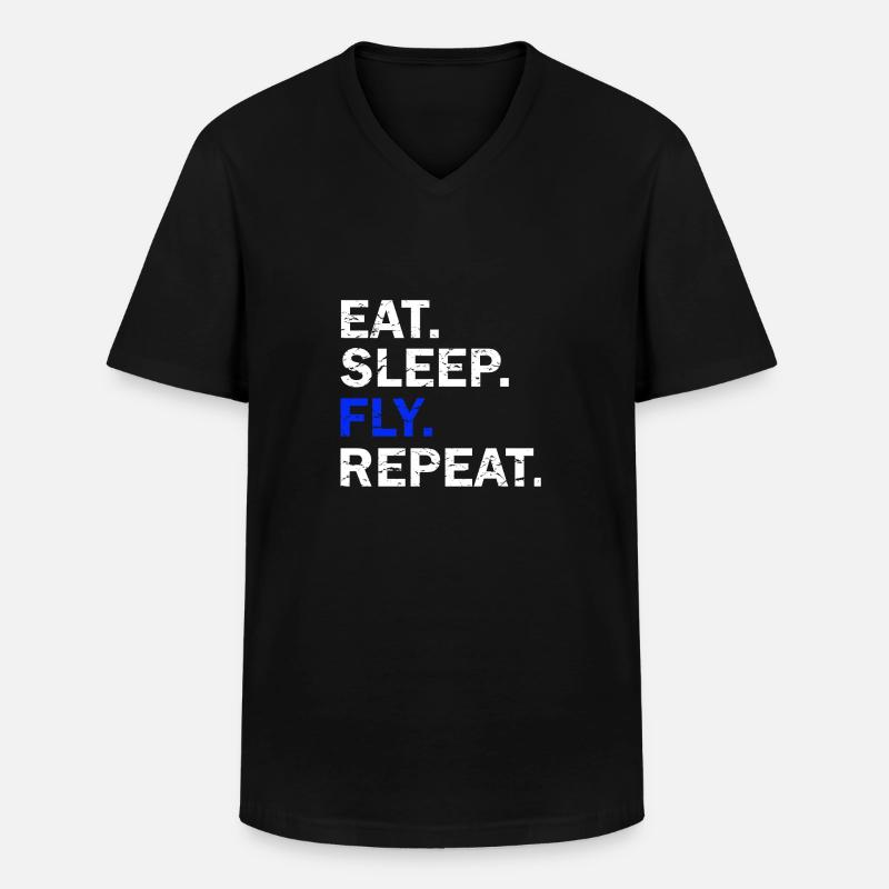 Eat Sleep Fly Repeat - Männer-T-Shirt mit V-Ausschnitt - Schwarz