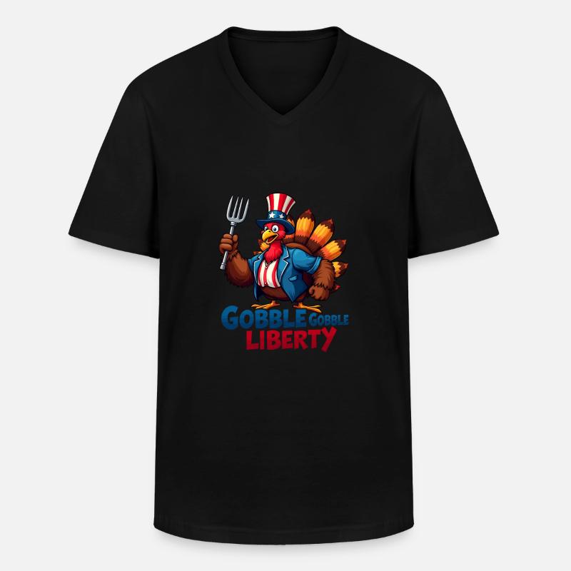 Gobble Gobble Liberty - Men's V-Neck T-Shirt - black