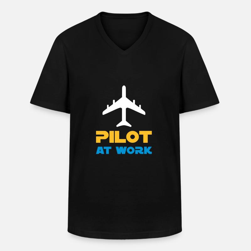 Pilot at work (Flugzeug) - Männer-T-Shirt mit V-Ausschnitt - Schwarz