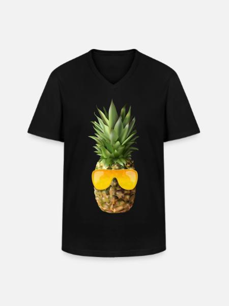 Hipster pineapple wears gold sunglasses - Men's V-Neck T-Shirt - black