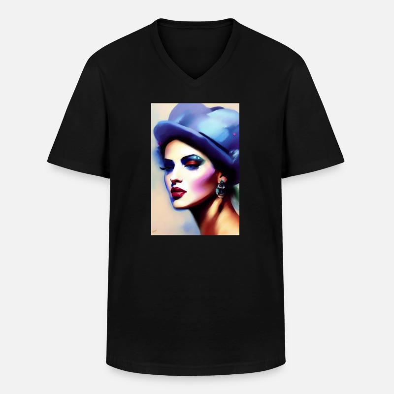 Schöne Frau mit Hut - Männer-T-Shirt mit V-Ausschnitt - Schwarz