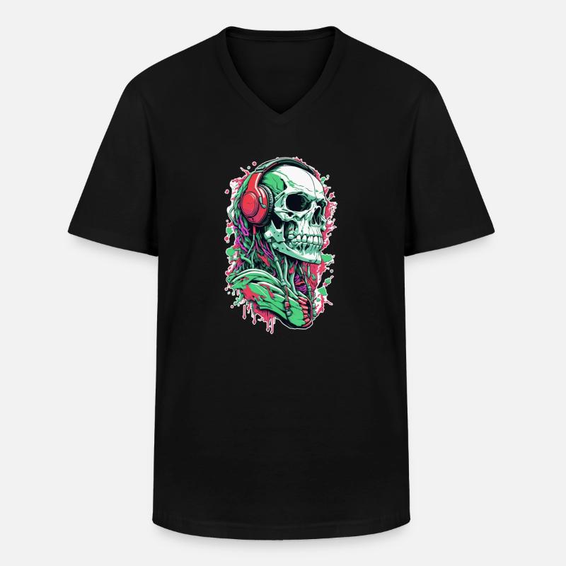 Schädel Musik - Männer-T-Shirt mit V-Ausschnitt - Schwarz