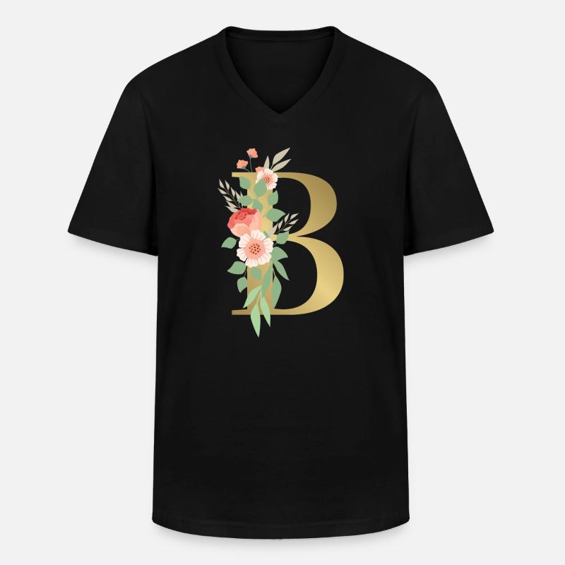 Eleganter Buchstabe 'B' mit Blumen - Männer-T-Shirt mit V-Ausschnitt - Schwarz