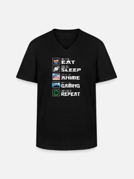 Eat Sleep Anime Gaming Repeat Kawaii Otaku Anime - Men's V-Neck T-Shirt - black