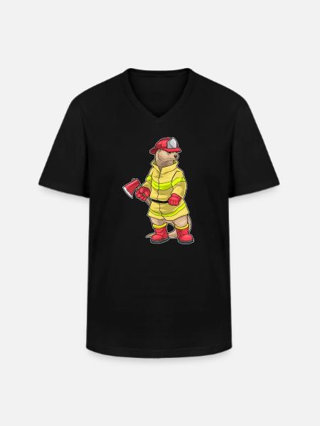 Otter Firefighter Axe Fire Brigade - Men's V-Neck T-Shirt - black