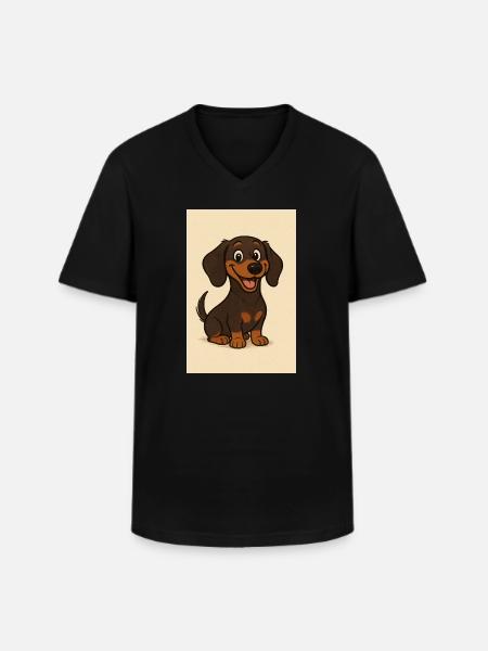 Glücklicher Dackel - Männer-T-Shirt mit V-Ausschnitt - Schwarz