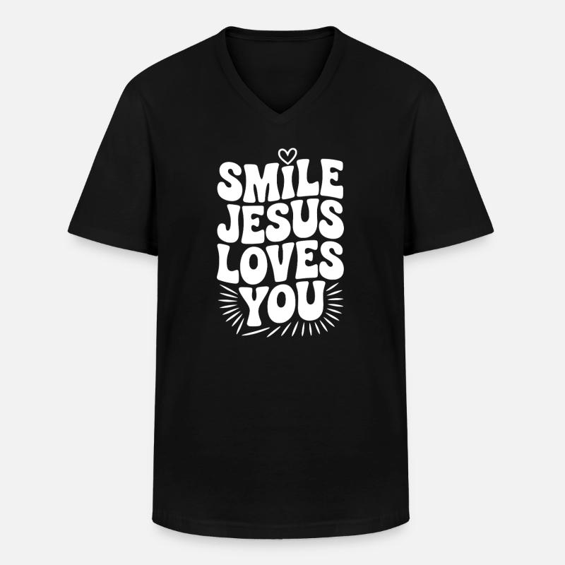 Lächle Jesus Liebe dich - Männer-T-Shirt mit V-Ausschnitt - Schwarz