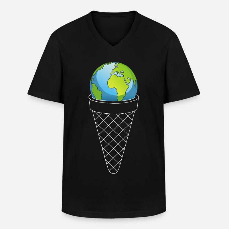 Planet Erde und Eiscreme - Männer-T-Shirt mit V-Ausschnitt - Schwarz