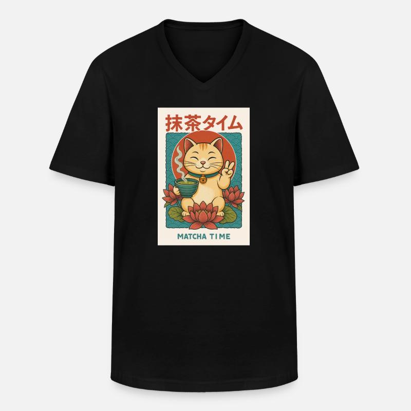 Katzenfreund Meet Matcha - Männer-T-Shirt mit V-Ausschnitt - Schwarz
