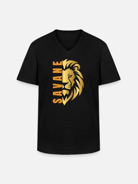 Lion doré - T-shirt col V Homme - noir
