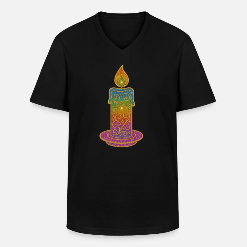Regenbogen Kerzenflamme Glitzerdesign - Männer-T-Shirt mit V-Ausschnitt - Schwarz