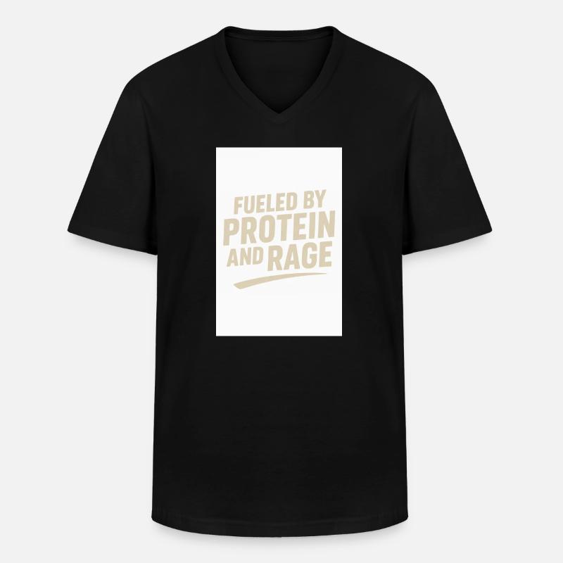 Fueled by Protein and Rage - Männer-T-Shirt mit V-Ausschnitt - Schwarz