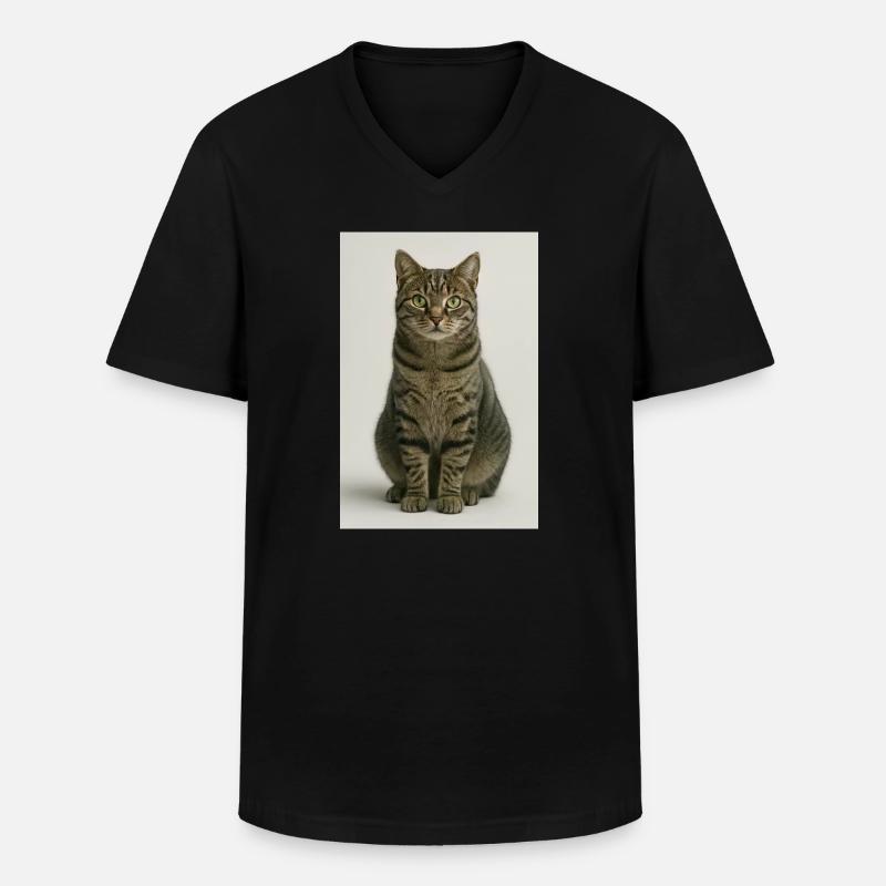 Sitzende getigerte Katzenporträt - Männer-T-Shirt mit V-Ausschnitt - Schwarz