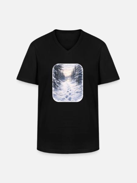 Winter Forest Path Morgenschein - Men's V-Neck T-Shirt - black