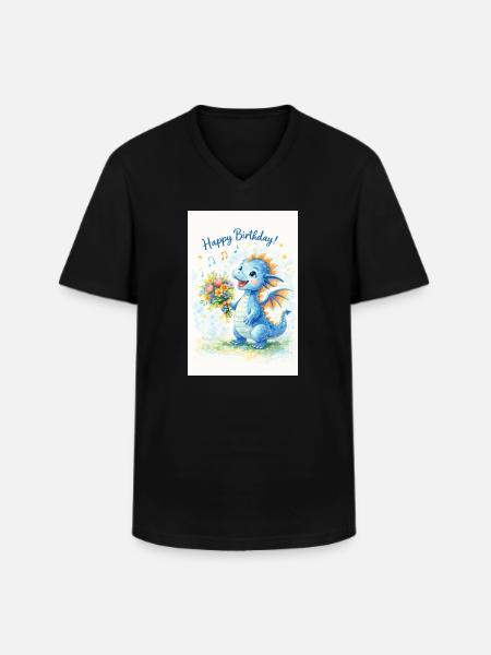 Blauer Drache mit Blumenstrauß - Männer-T-Shirt mit V-Ausschnitt - Schwarz
