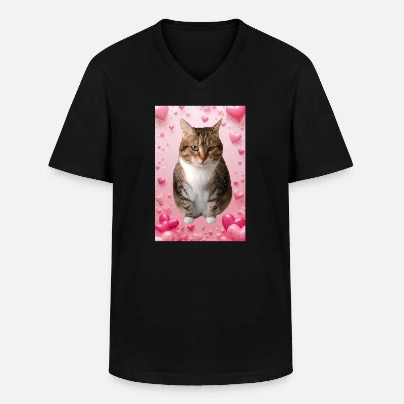 Missty-Katze mit Herzen - Männer-T-Shirt mit V-Ausschnitt - Schwarz