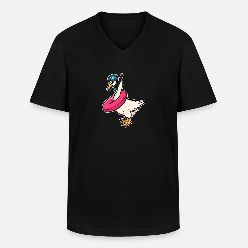 Sommer Gans Schwimmbad - Männer-T-Shirt mit V-Ausschnitt - Schwarz