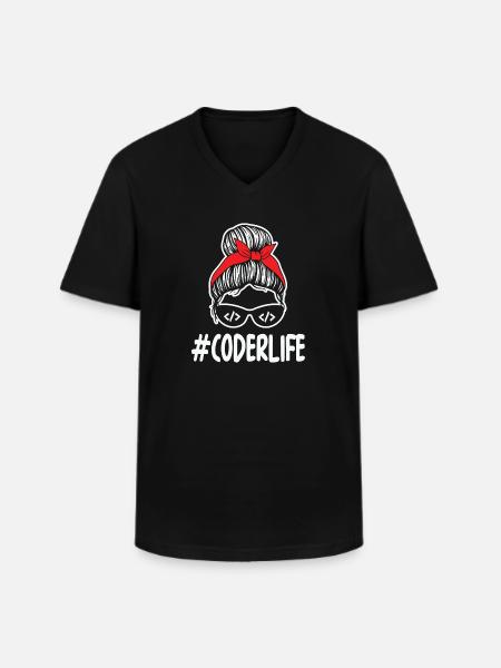 Mom Coding Mother Woman Coderlife - Men's V-Neck T-Shirt - black