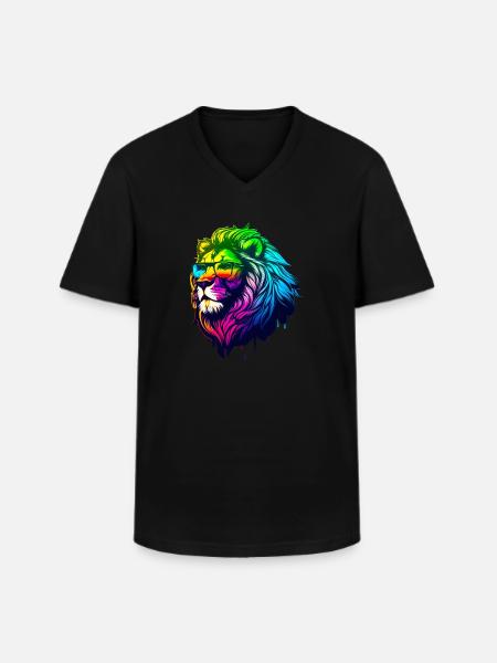 Bespectacled Lion - Men's V-Neck T-Shirt - black