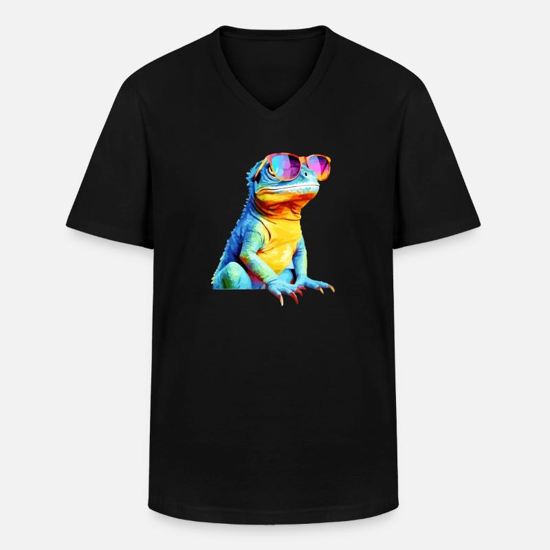Hacko, die Brilleneidechse - Männer-T-Shirt mit V-Ausschnitt - Schwarz