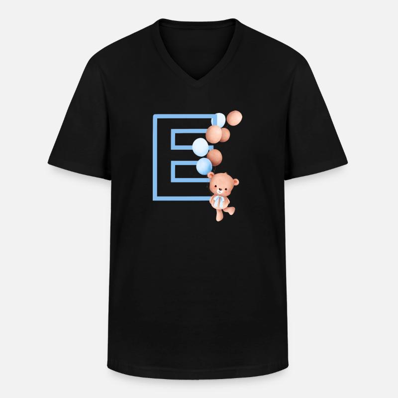 Blauer Buchstabe E Bär - Männer-T-Shirt mit V-Ausschnitt - Schwarz