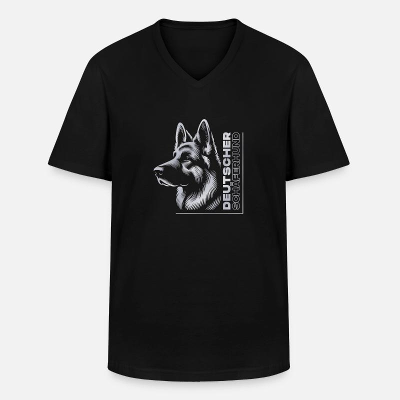 German Shepherd Drawing Head Silver - Men's V-Neck T-Shirt - black