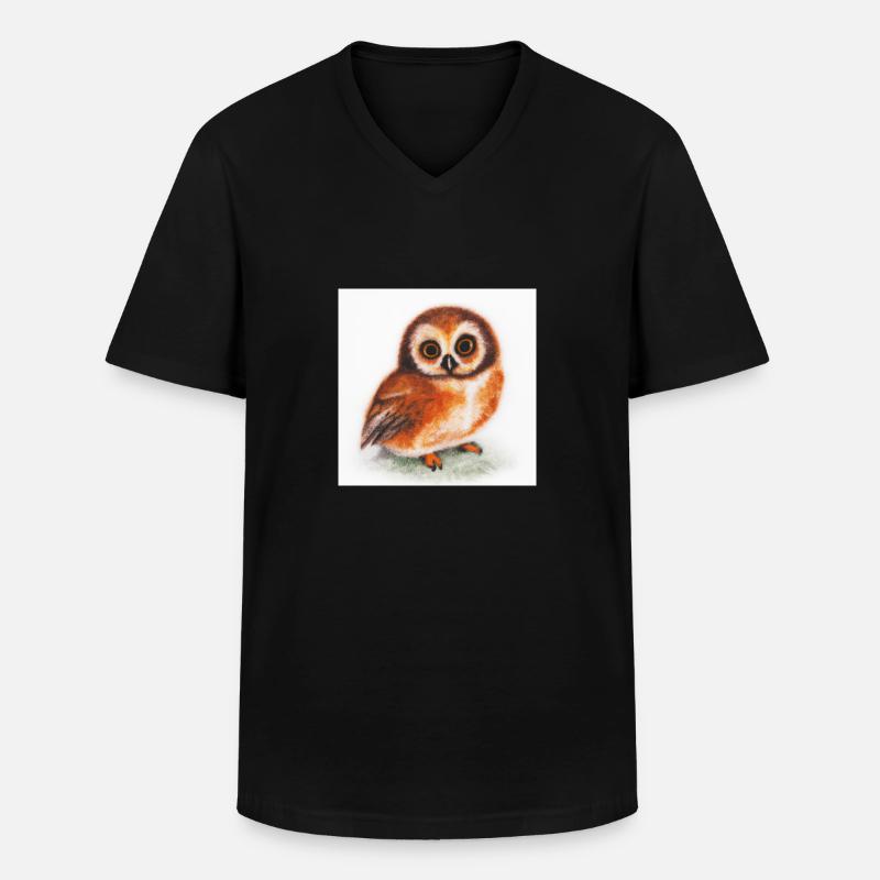 Süße Eule Aquarell - Männer-T-Shirt mit V-Ausschnitt - Schwarz