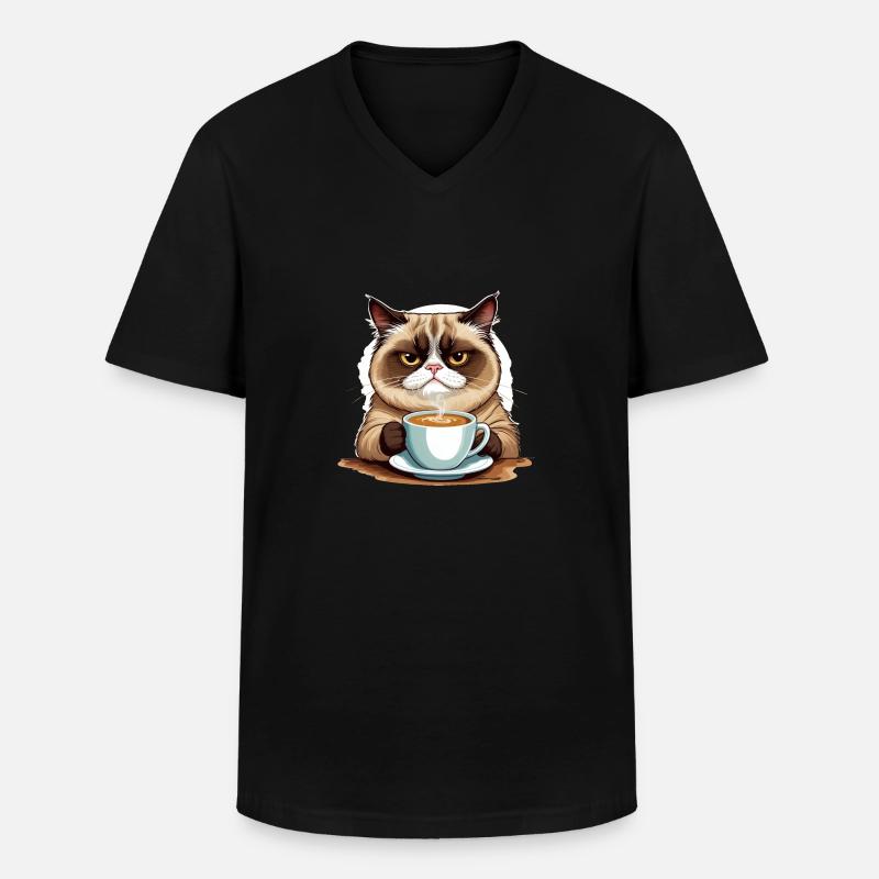 Grumpy Morning Cat - Men's V-Neck T-Shirt - black