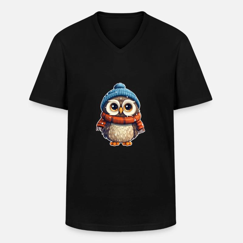 Winter süsse Eule - Männer-T-Shirt mit V-Ausschnitt - Schwarz