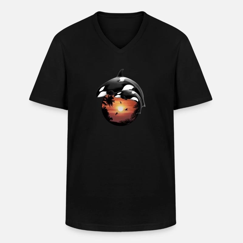 Orca Killerwal Palmenstrand - Männer-T-Shirt mit V-Ausschnitt - Schwarz