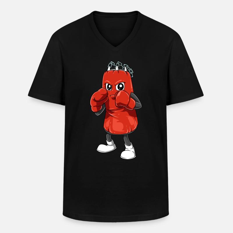 Lustiger Boxsack mit Boxhandschuhen - Männer-T-Shirt mit V-Ausschnitt - Schwarz