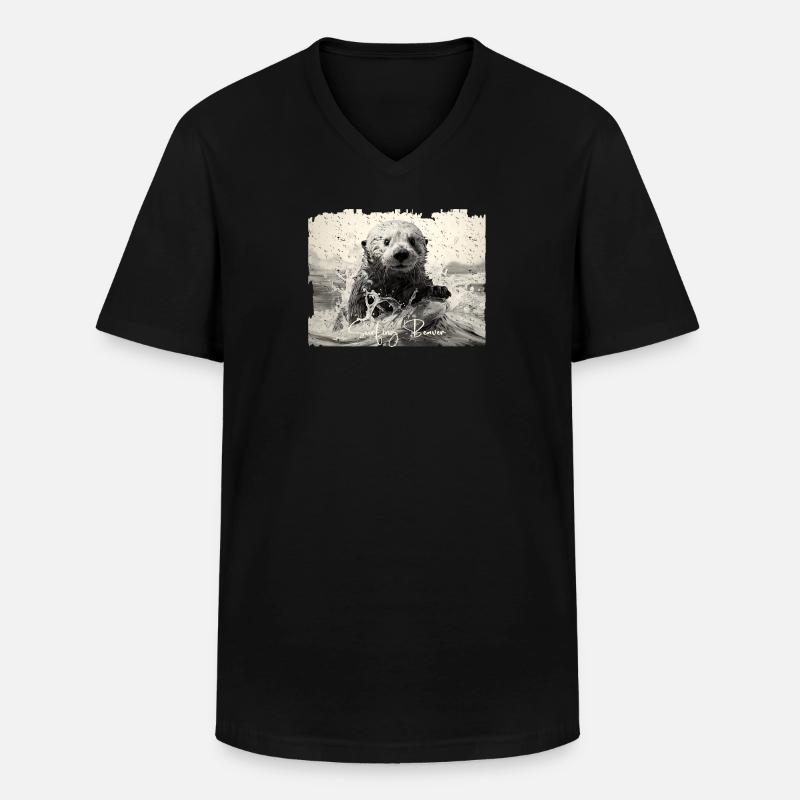 Surfender Seeotter - Männer-T-Shirt mit V-Ausschnitt - Schwarz