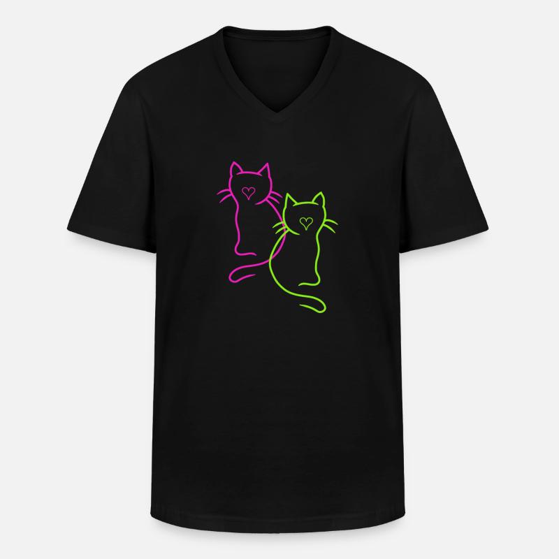 Retro Katzen Herz - Männer-T-Shirt mit V-Ausschnitt - Schwarz