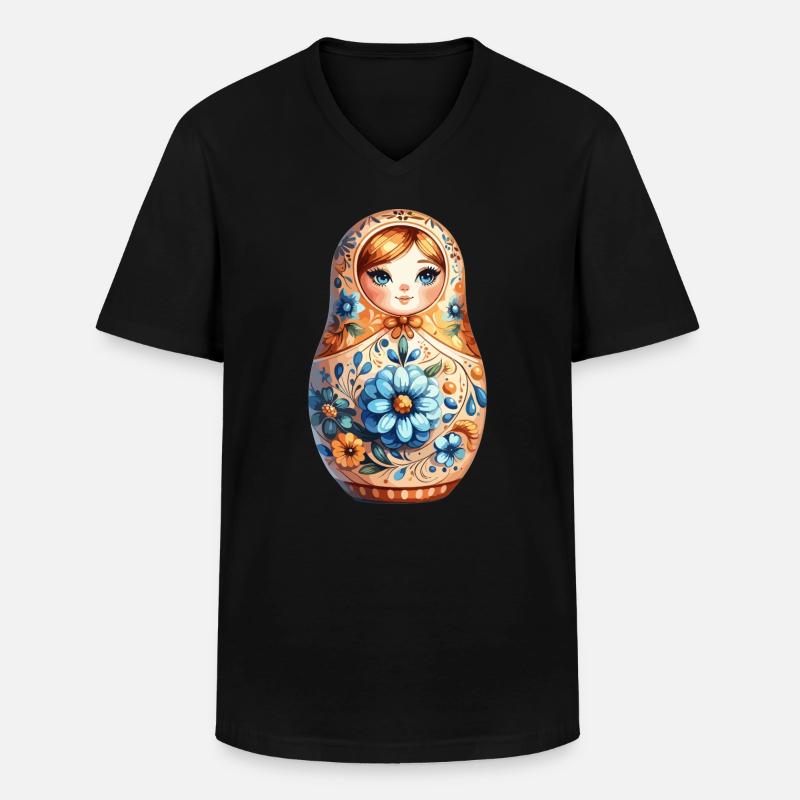 Matrjoschka edel Geschenk - Männer-T-Shirt mit V-Ausschnitt - Schwarz