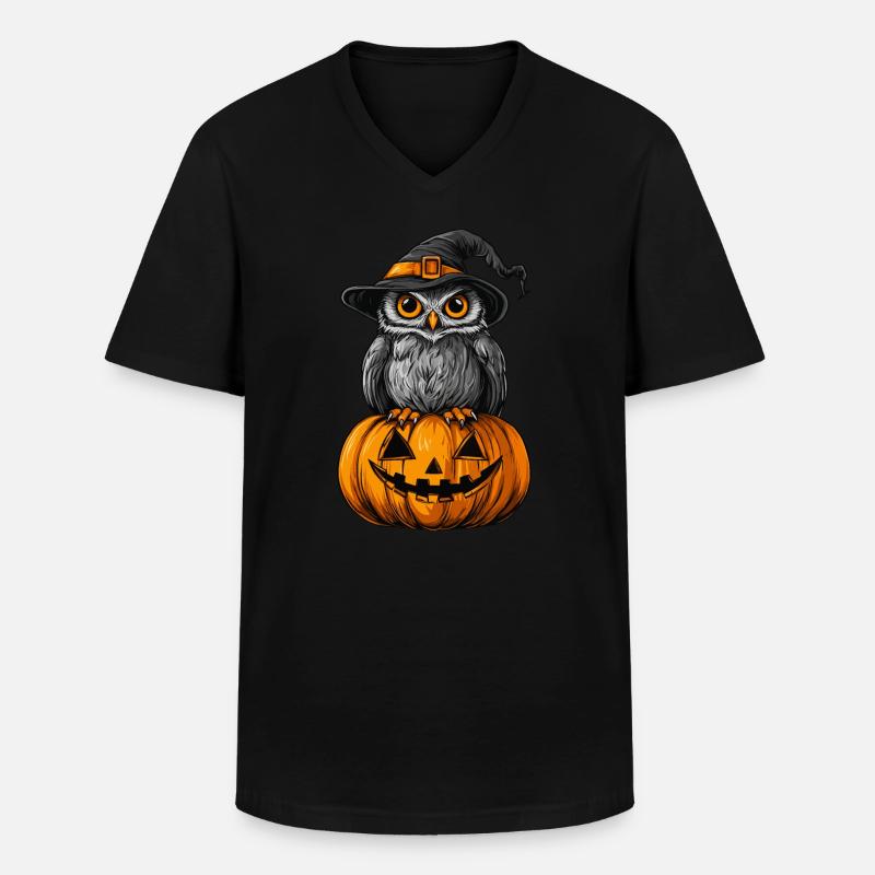 Lustige Halloween Eule - Männer-T-Shirt mit V-Ausschnitt - Schwarz