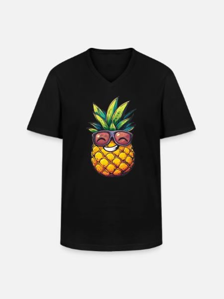 Cool pineapple with sunglasses - Men's V-Neck T-Shirt - black