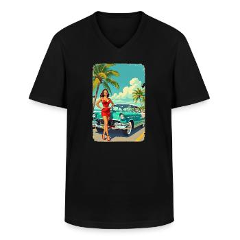 Retro Glamour & Muscle Car R01 - Men's V-Neck T-Shirt - black - Front - AI Model Male 178 dark (178cm)