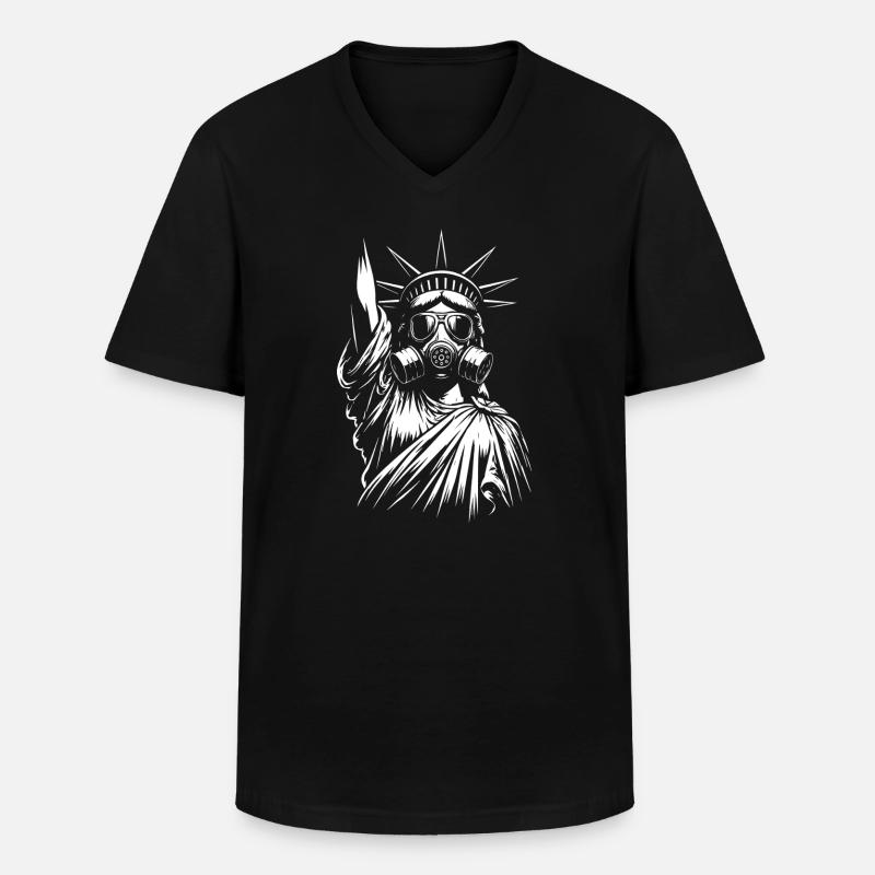 Statua della Libertà con design della Maschera antigas - Maglietta da uomo classica con scollo a V - nero