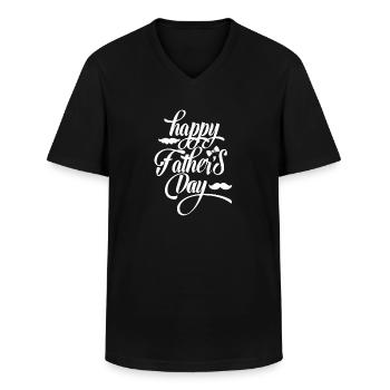 HAPPY FATHERS DAY WHITE - Men's V-Neck T-Shirt - black - Front - AI Model Male 178 dark (178cm)
