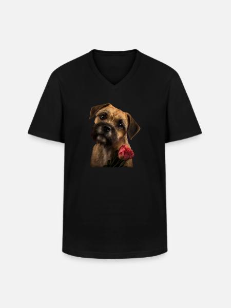 Border Terrier Saint-Valentin - T-shirt col V Homme - noir