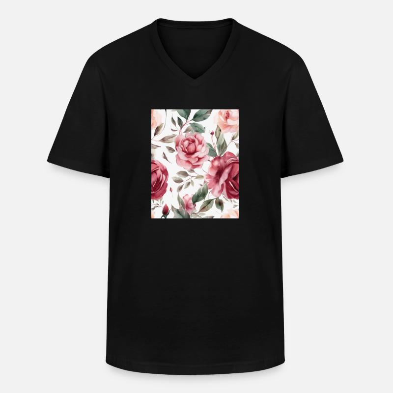 Wasserfarben Rose - Männer-T-Shirt mit V-Ausschnitt - Schwarz