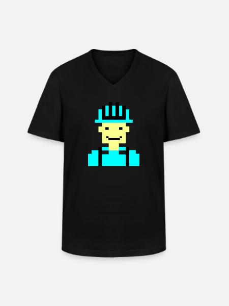 Construction Worker Pixel 01 - Men's V-Neck T-Shirt - black