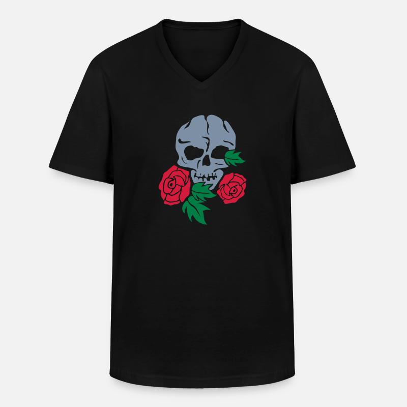 skull and rose - Männer-T-Shirt mit V-Ausschnitt - Schwarz
