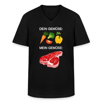 Fleisch, Gemüse Steak, Fleischfresser, grillen - Männer-T-Shirt mit V-Ausschnitt - Schwarz - Vorne - AI Model Male 178 dark (178cm)